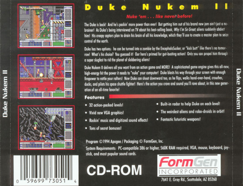 Duke Nukem II - zadn CD obal