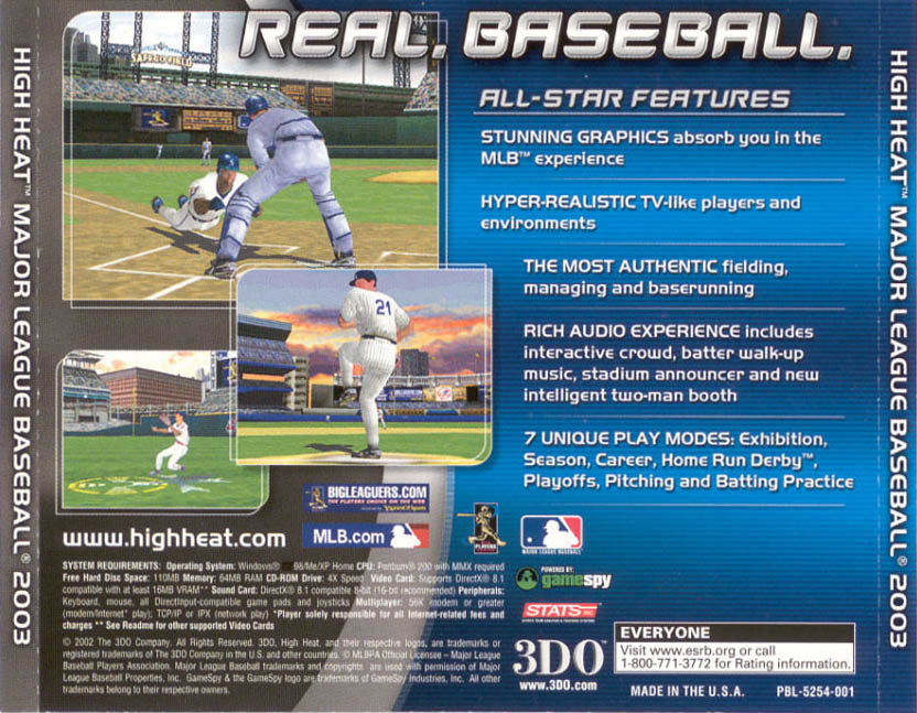 High Heat Major League Baseball 2003 - zadn CD obal
