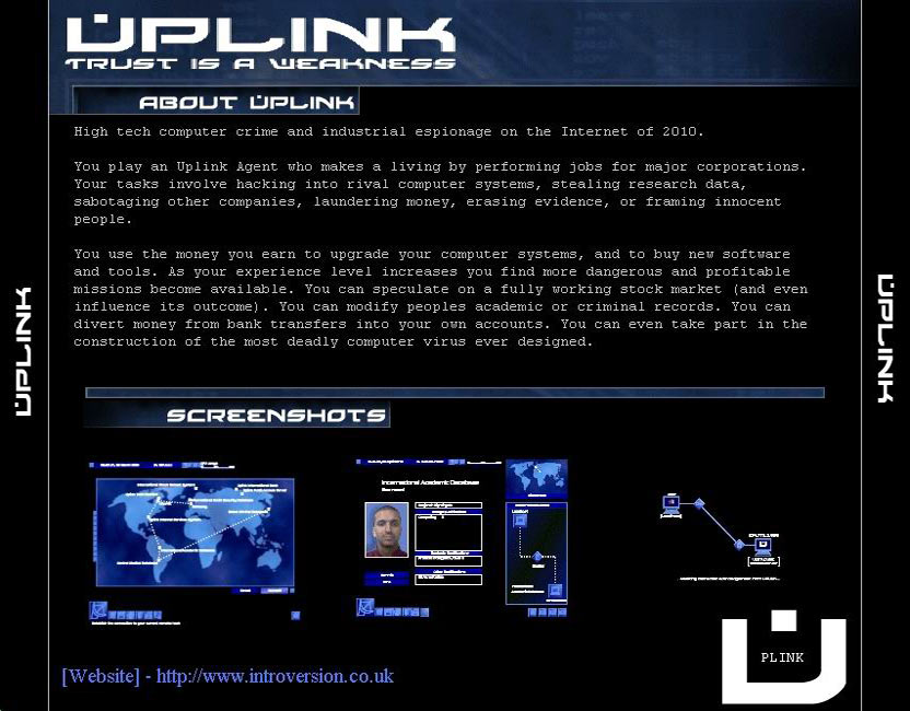 Uplink: Hacker Elite - zadn CD obal