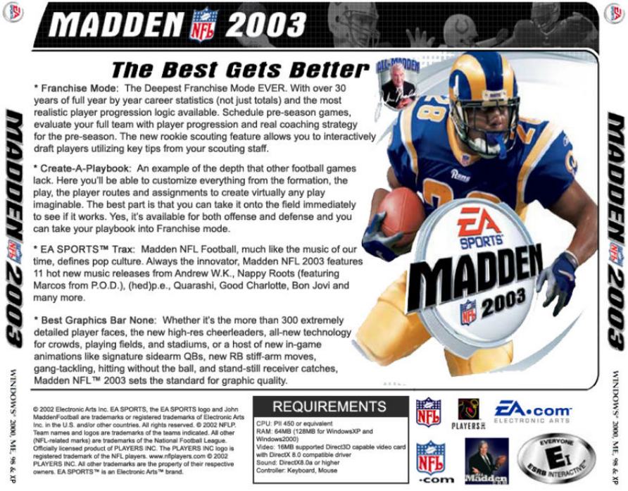 Madden NFL 2003 - zadn CD obal