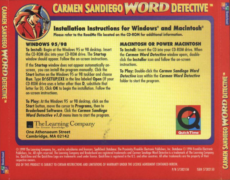 Carmen Sandiego: Word Detective - zadn CD obal