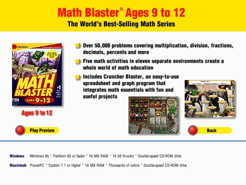 Math Blaster: Ages 9-12 - zadn vnitn CD obal