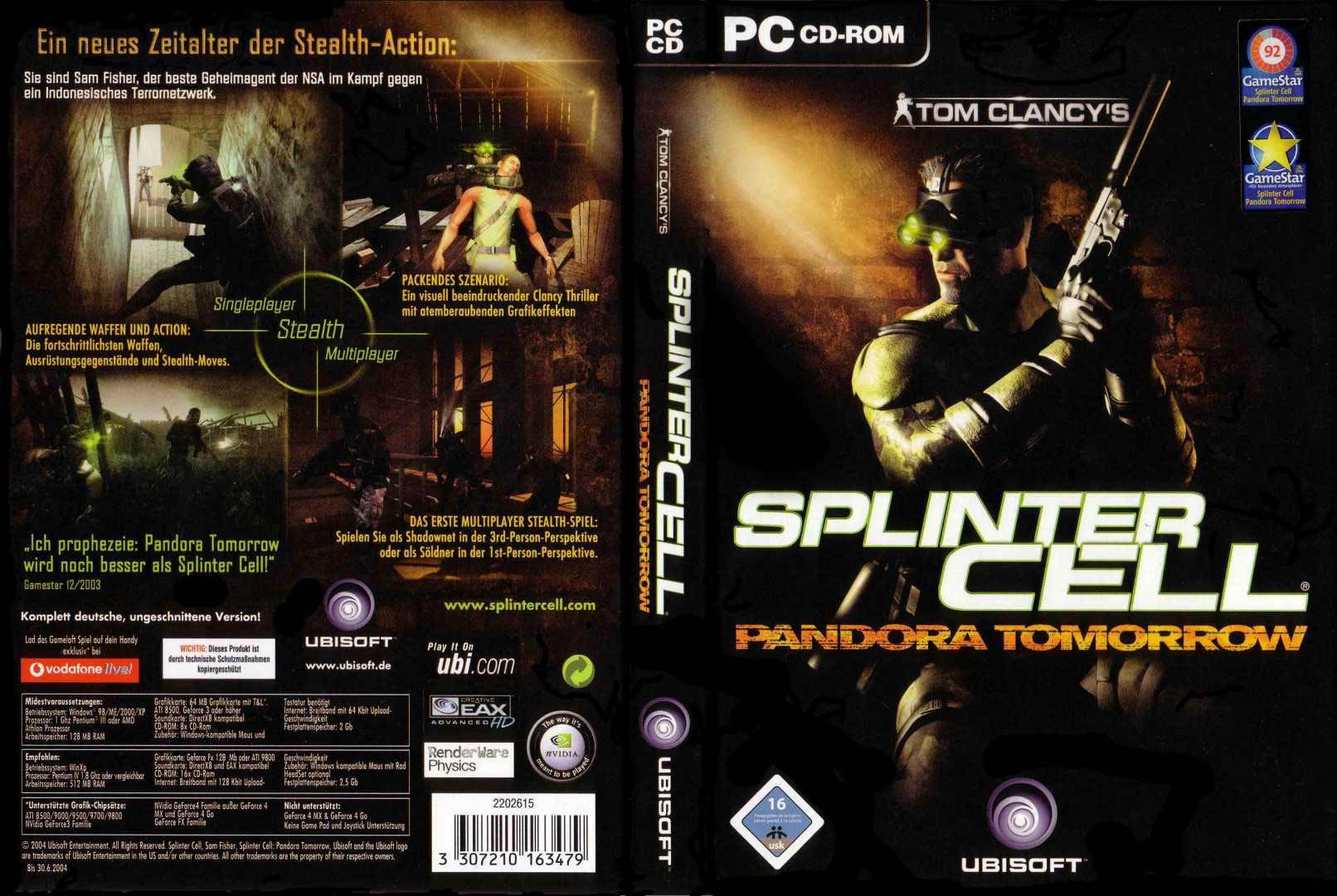 Splinter Cell 2: Pandora Tomorrow - DVD obal