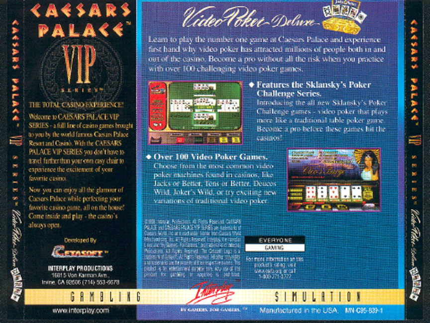 Caesars Palace: Vip Video Poker - zadn CD obal