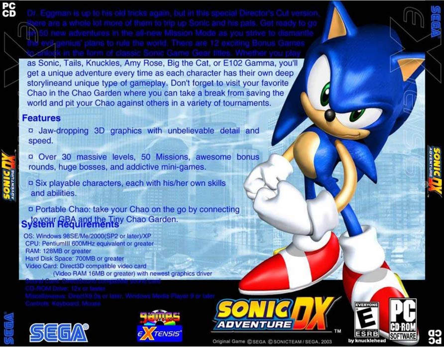 Sonic Adventure DX: Director's Cut - zadn CD obal