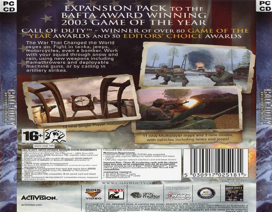 Call of Duty: United Offensive - zadn CD obal 2