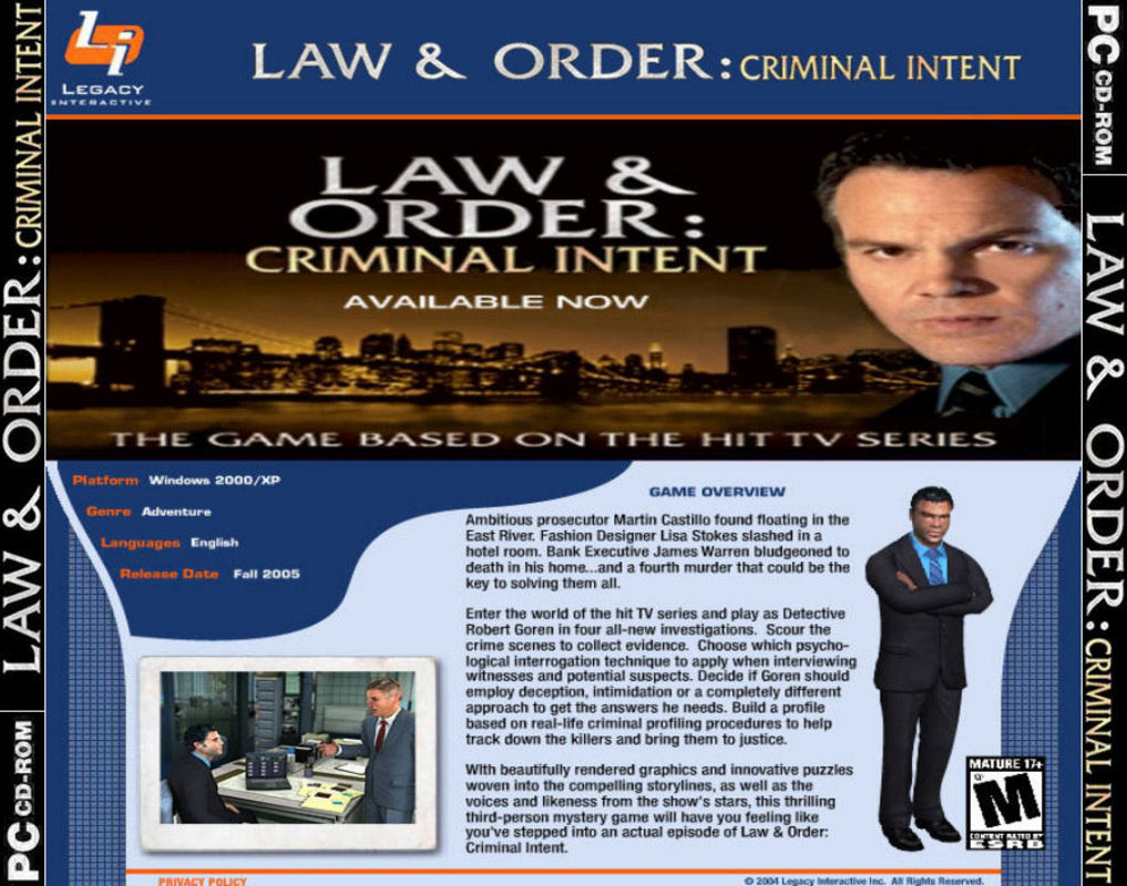 Law and Order: Criminal Intent - zadn CD obal