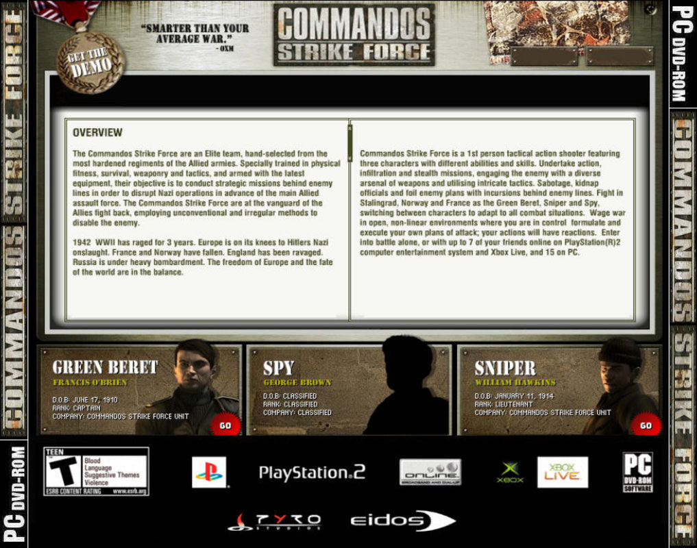 Commandos: Strike Force - zadn CD obal