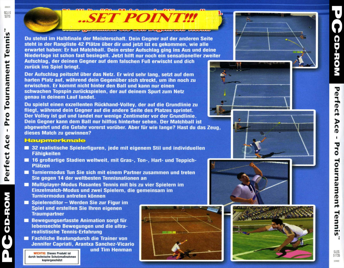 Perfect Ace: Pro Tournament Tennis - zadn CD obal
