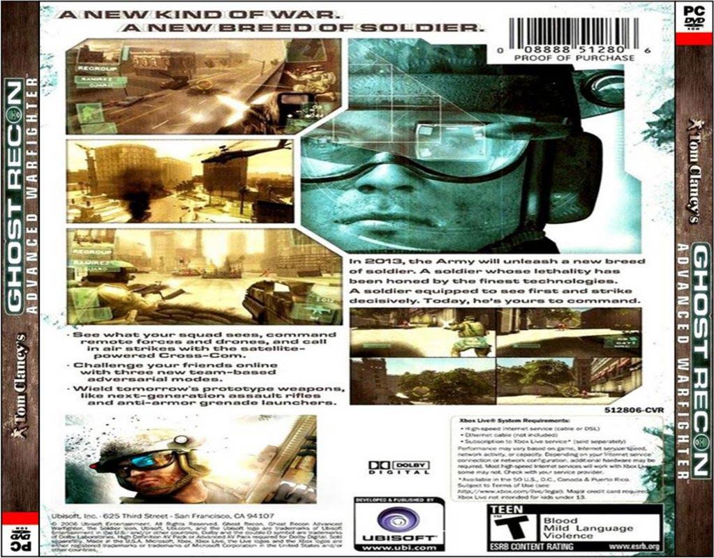 Ghost Recon 3: Advanced Warfighter - zadn CD obal