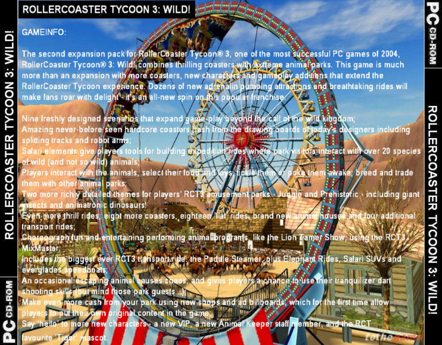 RollerCoaster Tycoon 3: Wild! - zadn CD obal